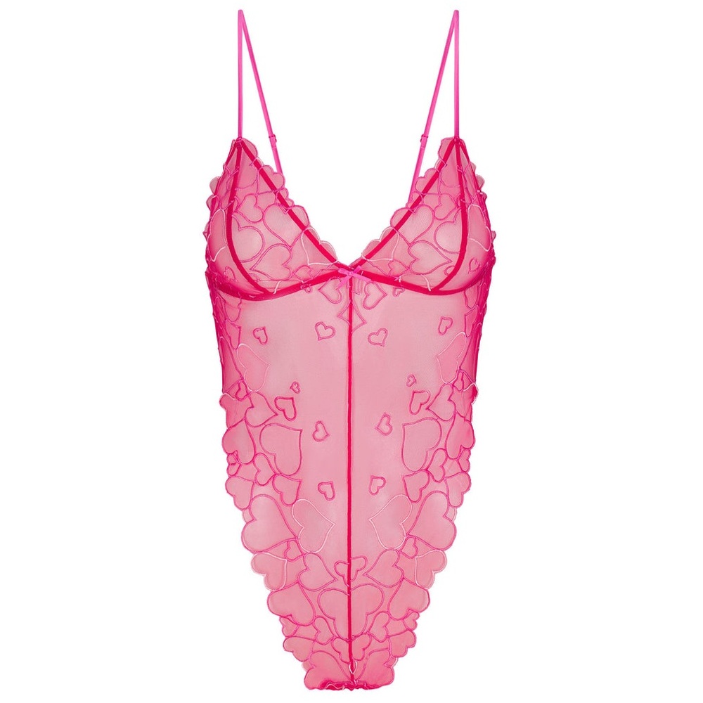 SKIMS Embroidered Tulle Teddy in Punch
